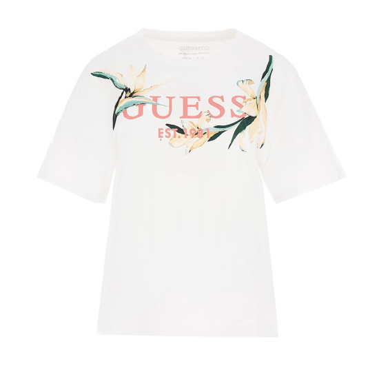 Guess Γυναικεία κοντομάνικη μπλούζα Logo Flowers T-Shirt